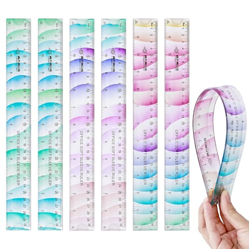 BAYTORY 6Pcs Flexible Plastic Ruler 30 cm/12 Inch, Transparent Rulers - size: 30 cm / 12 Inch