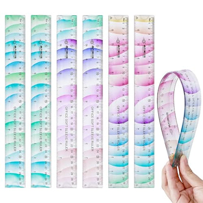 BAYTORY 6Pcs Flexible Plastic Ruler 30 cm/12 Inch, Transparent Rulers - size: 30 cm / 12 Inch