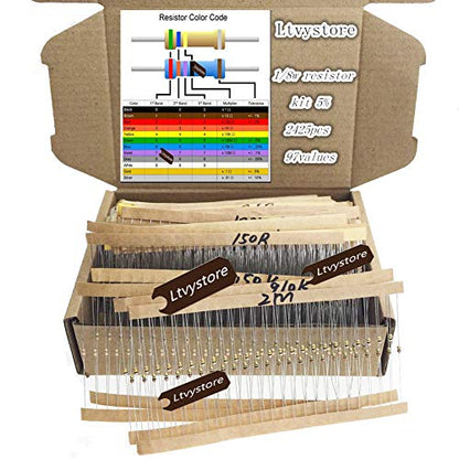 2425pcs 97 Values 1 ohm - 1M ohm 1/8W Carbon Film Resistors Assortment Kit Assorted Set