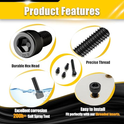 150pcs M4x16mm Screws Hex Socket Cap 12.9 Steel Black Zinc Full Thread - size: M4*16mm 150pcs