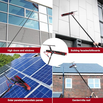 26ft Long Reach Solar Panel Cleaning Kit - Aluminum Extendable Water Fed Pole, 22in Wide Brush & Squeegee, Bendable Dusting Brush - Outdoor Window Washing Equipment Tool - color: 26ft, size: Large