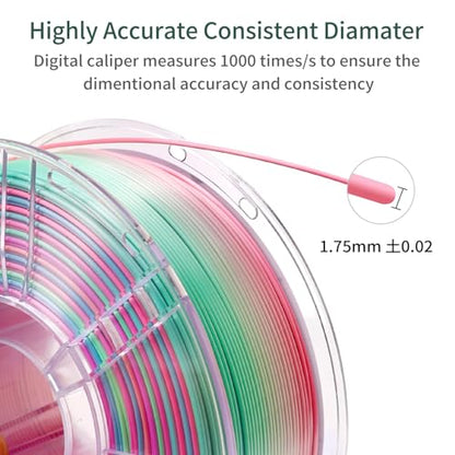 Rainbow PLA Filament, Multicolor Gradient Silk PLA Filament, Dimensional Accuracy +/- 0.02 mm, 1kg Spool(2.2lbs), 1.75 mm, Rainbow Memphis - color: 1kg Rainbow Memphis