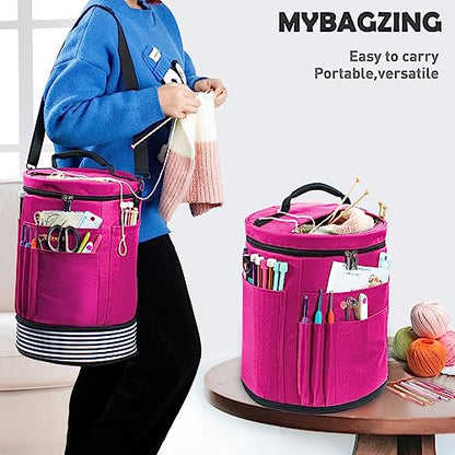 MYBAGZING Expandable Crochet Bag Organizer w/Yarn Grommets& Zipper Closure - color: Pink-Ⅱ, size: Medium-Zipper Closure