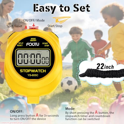Simple Stopwatch Timer, Single Lap Stopwatch Countdown Timer, No Hourly Beep, On/Off, AAA Battery(Included), Large Display, Easy to Use, Ideal for Kids Coaches Yellow - color: Yellow