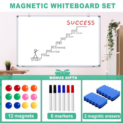 H-Qprobd White Board Dry Erase Boards for Wall 5' x 3' Magnetic Whiteboard - 60"x36" Aluminum Presentation Large Whiteboard with Long Pen Tray, 6 Markers, 2 Erasers &12 Magnets - size: 60"x36"