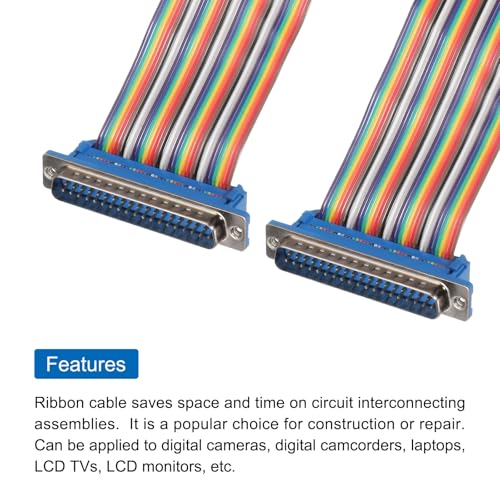 MECCANIXITY IDC Rainbow Wire Flat Ribbon Cable DB37 Male to DB37 Male 3.9 Inch Length 2.54mm Pitch Breadboard Jumper Wires for Electronic Projects - size: 3.9 Inch, style: DB37 Male to DB37 Male