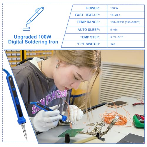 100W Digital SMD/SMT Soldering Practice Kit for Beginners, 3 PCB Training Boards, 180–520°C Temp Control, Auto Sleep, 1206/0805/0603/0402 Training, QFP44 & SOP-14 IC Practice - color: 100w Digital Iron Kit With 3 Boards