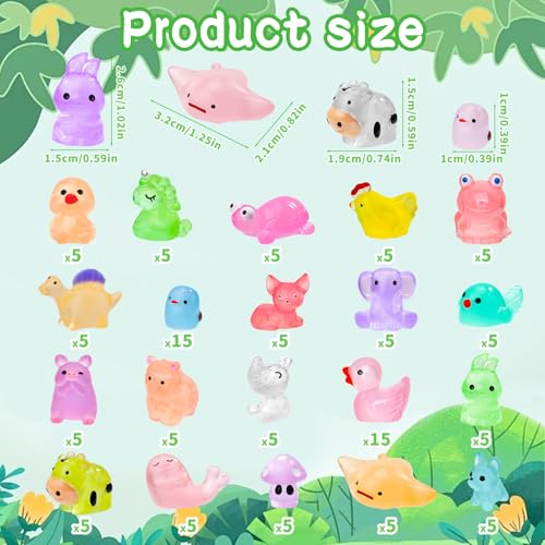 120PCS Glow in the Dark Mini Resin Animals 20 Styles of Luminous Ducks dinosaurswls Frogs and More Tiny Figurines for Fairy Garden Aquarium Terrarium Potted Plants Dollhouse Decor - color: 120pcs-animals Style2