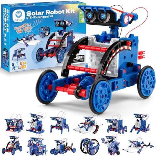 Sillbird STEM Solar Robot Building Kit, 12-in-1 Gift for Boys Ages 8-13 - color: Blue-red