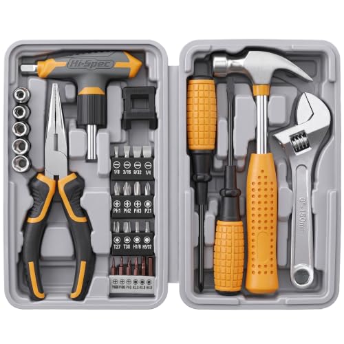 Hi-Spec Magnetic T-Handle Ratchet Wrench and Screwdriver Set with Toolbox - color: Pale Yellow