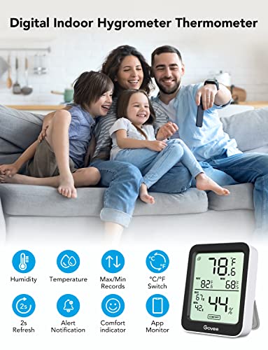 Govee Indoor Hygrometer Thermometer 3Pack H5075 with Bluetooth App Control - color: Black, size: 3 Pack
