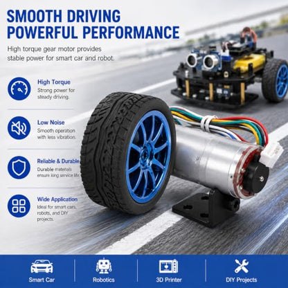DC Motor with Encoder, Motor DC 12V GearboxMotor with Mounting Bracket 500RPM 65mm Wheel Kit for Smart Car Robot DC12V JGA25-371 (Speed 130) - size: Speed 130
