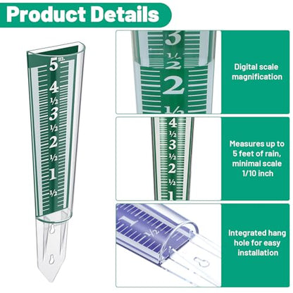 6 Pcs Rain Gauge Outdoor, 5 Inch Capacity Plastic Easy to Read Rain Gauges Measure and Monitor Precipitation Magnifying Scale and Numbers for Garden Yard Field Lawn (Blue, Green)