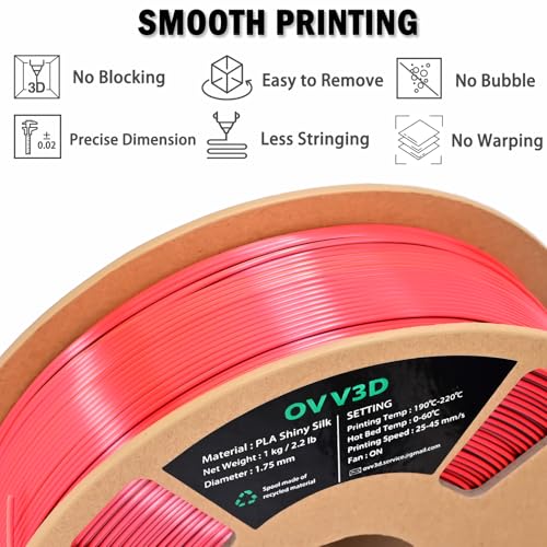 OVV3D PLA Filament 1.75mm, 3D Printer Filament Silk PLA Filament, Tri-Color PLA Filament with Silk PLA Black Red Gold, 3D Printing Filament +/-0.02mm, 1kg/2.2lbs - color: Tri-color Black Red Gold