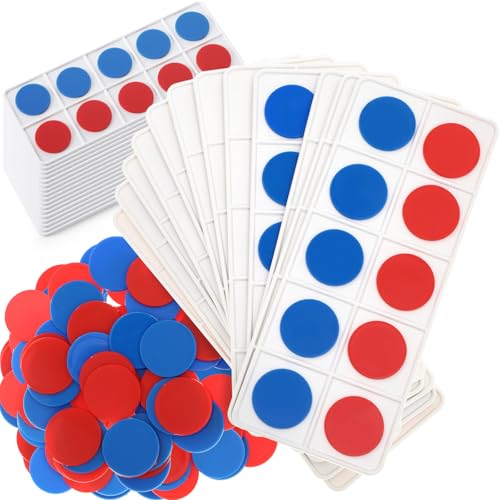Soulchen 60 Sets Plastic Ten Frames for Kids Math, Red, Blue Counters - color: Red,blue