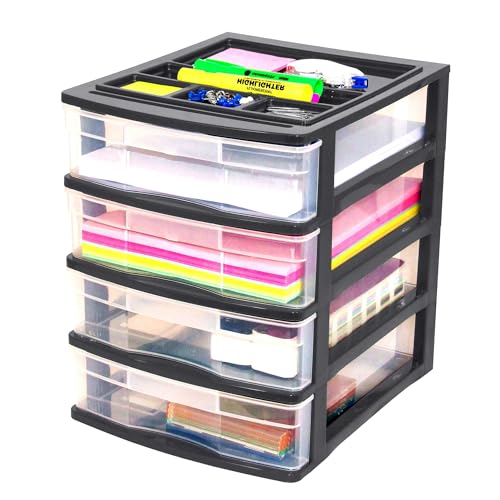 Gracious Living 4-Drawer Desktop Organizer with Tray Top, Black, 3-Pack - size: 3 Pack