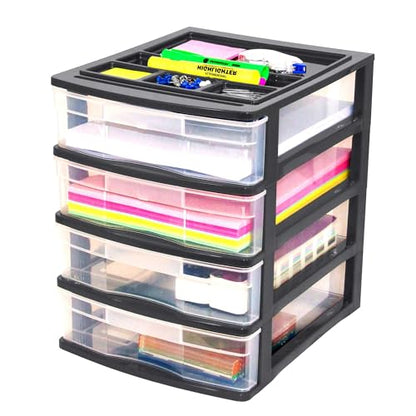 Gracious Living 4-Drawer Desktop Organizer with Tray Top, Black, 3-Pack - size: 3 Pack