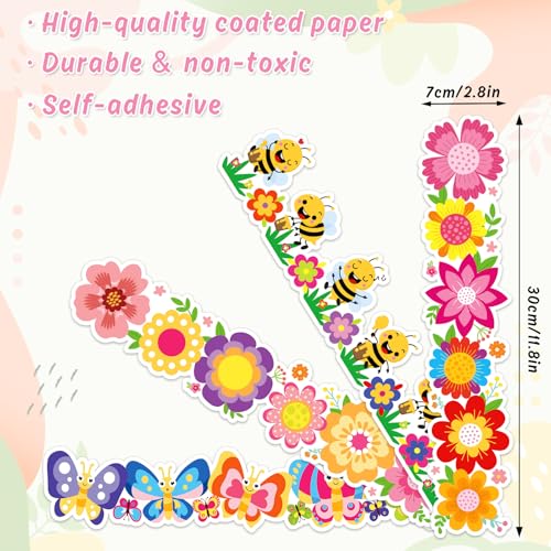 FYSUIMU 59.1 Ft Cartoon Flower Bulletin Board Borders Floral Bee Butterfly Trim Borders Springtime Classroom Scalloped Bulletin Board Decor for Back to School Spring Home Party Chalkboard Wall Decor - style: Cartoon Flower