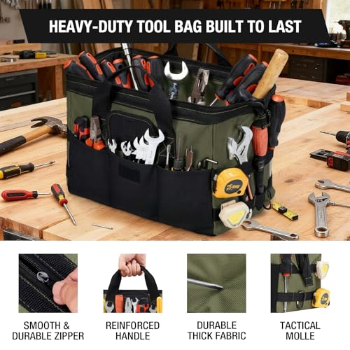 HISEA 3 Pack Heavy Duty Tool Bag, 16-Inch Waterproof Tools Organizer Tote - color: Red, Navy, Green, size: 16 Inch
