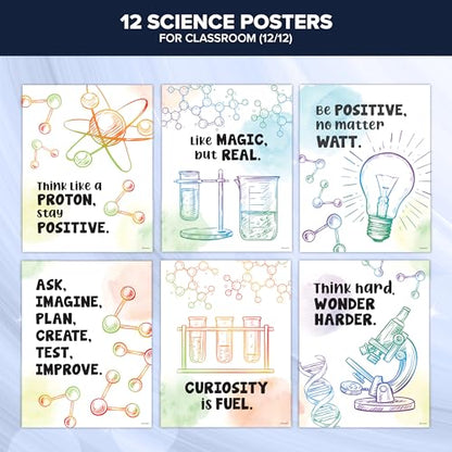 Decorably 12 Pun Chemistry Apparatus Science Posters for Classroom, 11x14in - size: 11 x 14 in