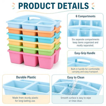 6 Pack Classroom Caddy with Handle, 6 Compartment (Pastel) - color: Pastel