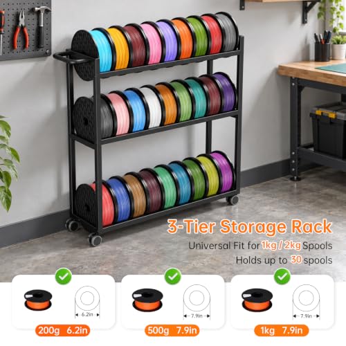 3D Printer Filament Storage Rack with Wheels,Cart Holds 30 Spools Filaments