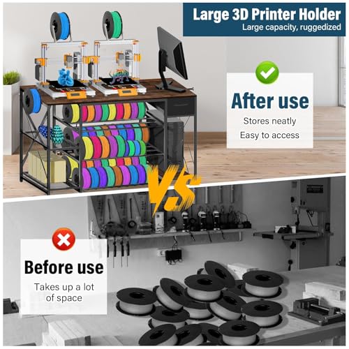 3D Printer Stand with Filament Storage, 4-Tier Heavy Duty Printer Table - color: Brown