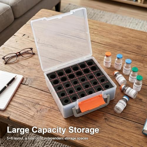 Peptide Case for Fridge and Freezer, 30-Slot Insulin Vial Storage Case (Transparent, Normal) - color: Transparent