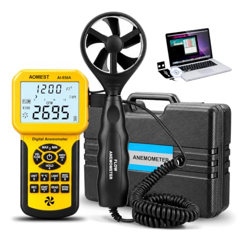 HVAC Air Flow CFM Meter, AIOMEST Pro Anemometer Split Wind Sensor AI-856A - color: Canary