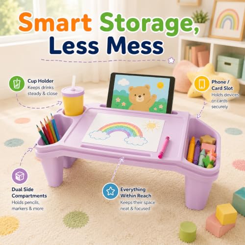 6-Pack Lap Desks for Kids, Lightweight Stackable Lap Trays with Cup Holder & Phone Slot, 33lbs Load Capacity Kids Lap Desk Tray for Writing Eating Reading on Bed Couch, Home School, 19.7x9.8x7.1 - color: Red+green+purple