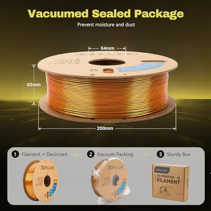 3DHoJor Silk PLA Filament 1.75mm Black Gold Dual Color PLA 3D Printer Filament 2 in 1 Coextrusion 1KG Spool(2.2lbs) 3D Printing Filament Dimensional Accuracy +/- 0.03mm Fits for Most FDM 3D Printers - color: Black Gold