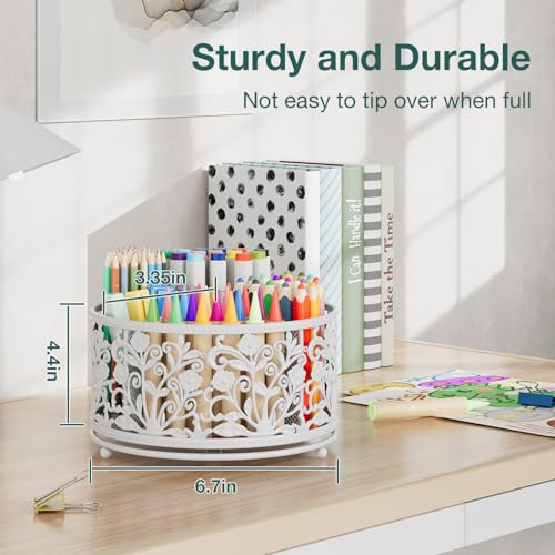 EKNITEY Rotating Mesh Desk Organizer - 4 Slots Cute Pen Pencil Holder Caddy - color: White