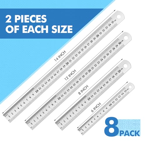 Eboot 8 Pack Steel Rulers 6, 8, 12, 14, 18, 40 Inch Metal Rulers - size: 6in+8in+12in+14in