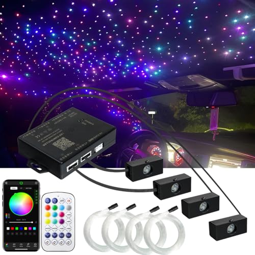 AZIMOM 4Color Split Starlight Headliner Kit 600pcs 0.03in 6.5ft+Pure White Meteor Shooting Star 180pcs Fibers Car Home Fiber Optic Light Sound-Activated APP& Remote Control Starlight Engine - size: 780pcs*0.03in*6.5ft
