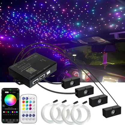 AZIMOM 4Color Split Starlight Headliner Kit 600pcs 0.03in 6.5ft+Pure White Meteor Shooting Star 180pcs Fibers Car Home Fiber Optic Light Sound-Activated APP& Remote Control Starlight Engine - size: 780pcs*0.03in*6.5ft