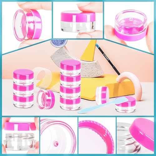 100 Pcs 5g Empty Plastic Containers with Pink Lids,Mini Makeup Sample Containers, Small Sample Pot Jars Round Cosmetic Jars with Mini Spatulas for Liquid Sample Powder Creams Lotions - color: Pink, size: 100PCS