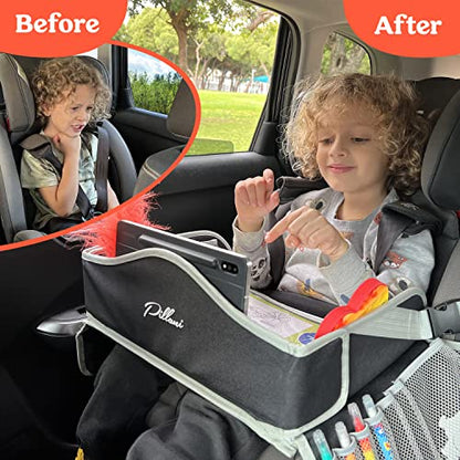 PILLANI Kids Travel Tray for Car - Carseat Tray w/iPad Holder & Dry Erase Board, Road Trip Essentials - Toddler Lap Desk Organizer for Airplane - Roadtrip Activities & Travel Essentials - Pack of 2 - color: 2-pack Black