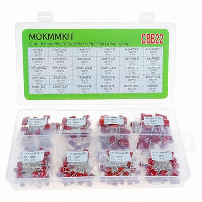 30 Values 300 Pieces Metallized Polypropylene Capacitor Kit CBB22 100V-250V - style: 100V-250V 300pcs