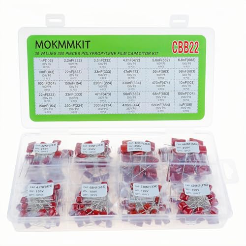 30 Values 300 Pieces Metallized Polypropylene Capacitor Kit CBB22 100V-250V - style: 100V-250V 300pcs