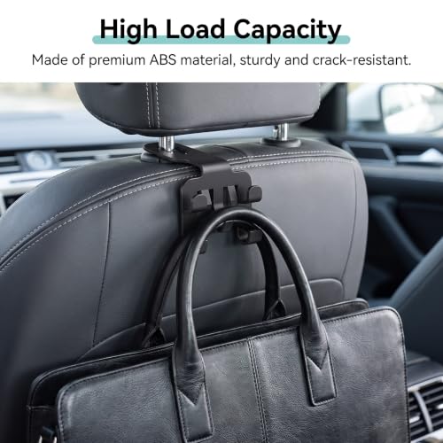 2 PCS Car Headrest Hooks, Multifunctional Heavy‑Duty Car Seat Back Hanger with Phone Holder, Auto Headrest Purse Bag Hook, Universal for Most Cars Front & Back Seats (Black)