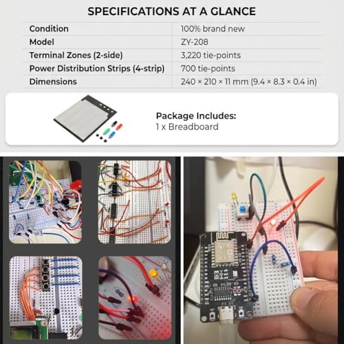 3220 Point Breadboard, Breadboard, 3220 TiePoints Solderless Breadboard Circuit Testing Board Reusable, Circboard Prototyping Boards