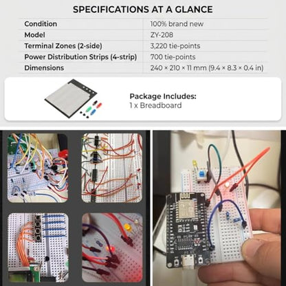 3220 Point Breadboard, Breadboard, 3220 TiePoints Solderless Breadboard Circuit Testing Board Reusable, Circboard Prototyping Boards