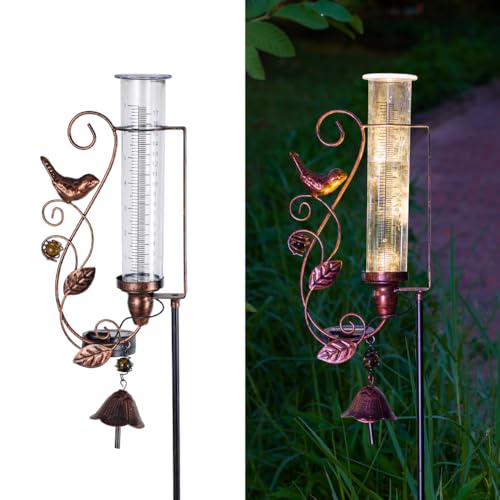 Solar Rain Gauge Outdoor, 7 Inch Tube Hummingbird Rain Gauges - color: Hummingbird