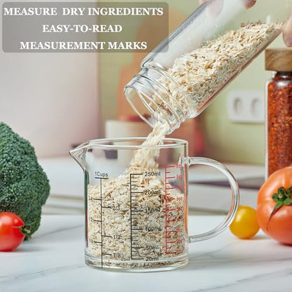 Ackers BORO3.3 Glass Measuring Cup-[Insulated handle | V-Shaped Spout]-Made of High Borosilicate Glass Measuring Cup for Kitchen or Restaurant, Easy to Read, 250 ML (8 Oz, 1 Cup) - size: 250ml/8OZ