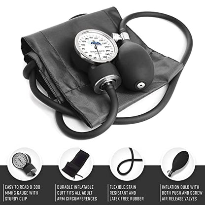 ASA TECHMED Nurse Essentials Professional Kit with Handheld Travel Case | 3 Part Kit Includes Adult Aneroid Sphygmomanometer Blood Pressure Monitor, Stethoscope, Diagnostic Otoscope (Black) - color: Black