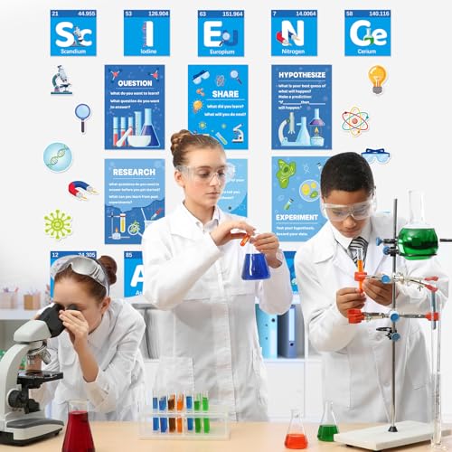 26 PCS Science Classroom Decorations, Science Posters Bulletin Board Sets Scientist Classroom Wall Decoration Cutouts for Middle High Schools Teacher Decor Supplies