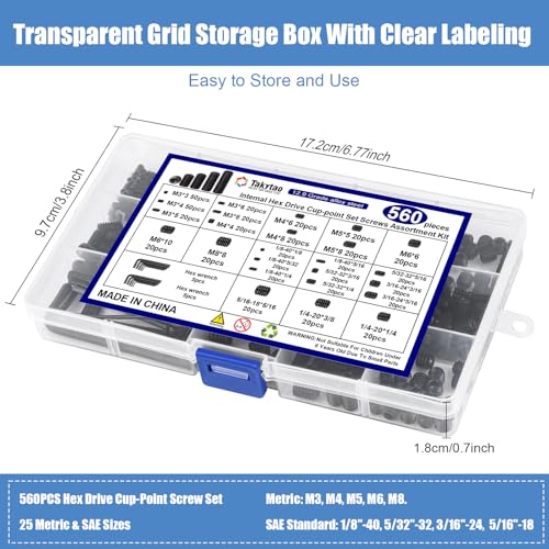 560PCS 25 Sizes Metric & SAE Set Screw Assortment Kit, 12.9 Alloy Steel - size: 560PCS