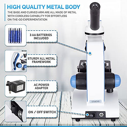 AmScope M162C-2L-WM-SP14 Deluxe Microscope Set - 1000X Dual Light, Glass