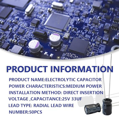 50 Pcs Electrolytic Capacitor 33uF 25V Aluminum Radial Electrolytic Capacitors - style: 25V 33uF