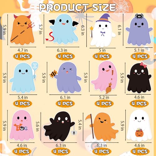 48Pcs Halloween Ghost Cutouts, Cute Ghost Paper Cut Outs Halloween Cutouts Bulletin Board Decor for Trick or Treat Home Office Classroom Chalkboard Window Wall Door Decor - style: Halloween Ghost